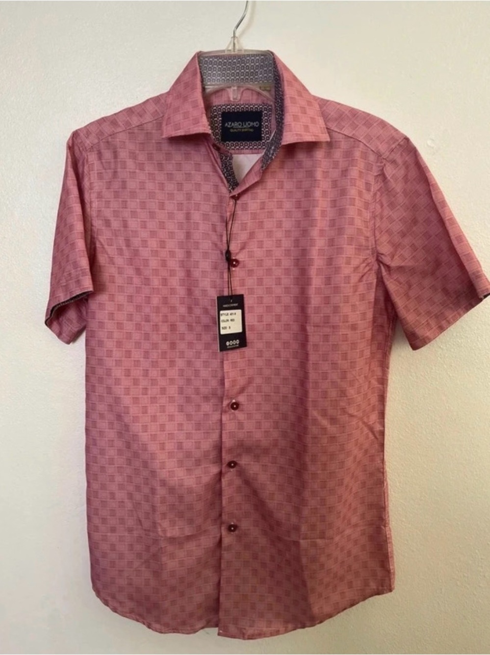 Short-Sleeve Pink Check Button-Down Shirt